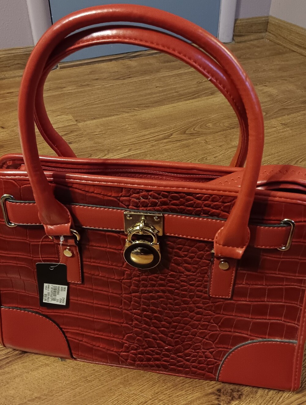 Red Faux-Croc Satchel with Gold Hardware - Unbranded